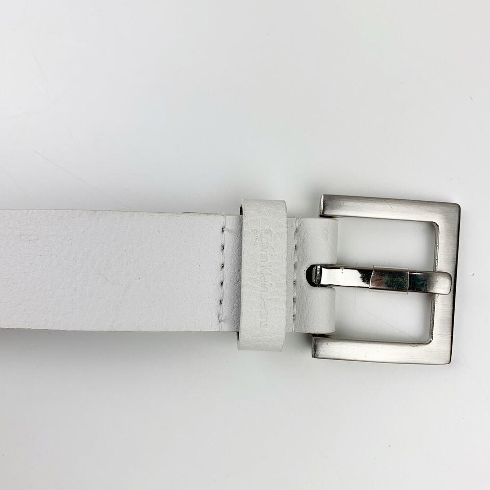 Calvin Klein Jeans White Faux Leather Belt Square Silver Color Buckle Women's L - Picture 4 of 9